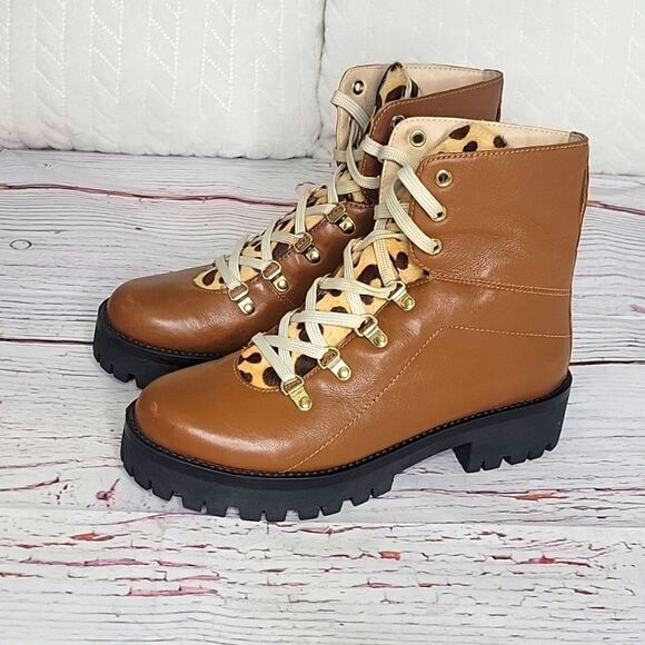 STEVE MADDEN Brown Leather Boots with Leopard Print Size 9 - Picture 10 of 10